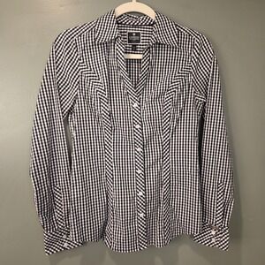 Express Women's The Essential Shirt Size XS Black White Gingham Plaid Button Up